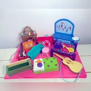 Barbie Doll Furniture Lot:  Bathroom Bedroom Livingroom Guitar and Accessories.